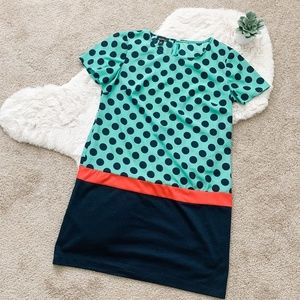 ALYX Dress Turquoise & Navy Polka Dot Shift Dress